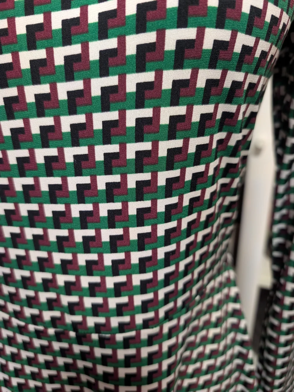 Michael Kors Black, Green & White Geo-Print Long Sleeve Fit-and-Flare Top